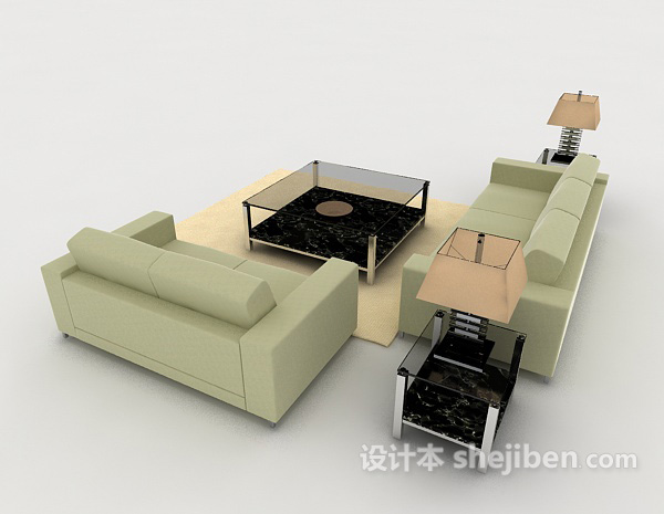 设计本休闲绿色组合沙发3d模型下载