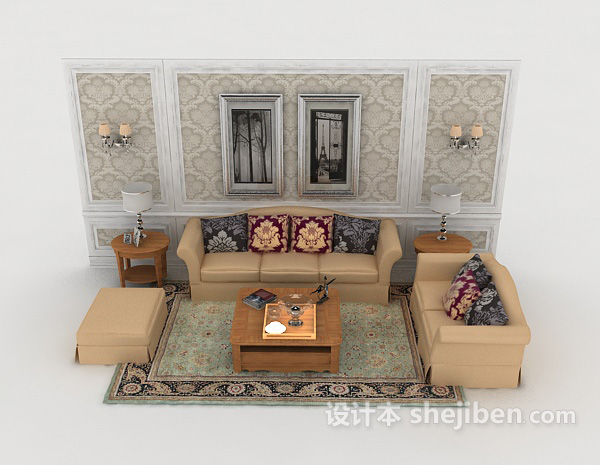 现代风格简单家居棕色组合沙发3d模型下载