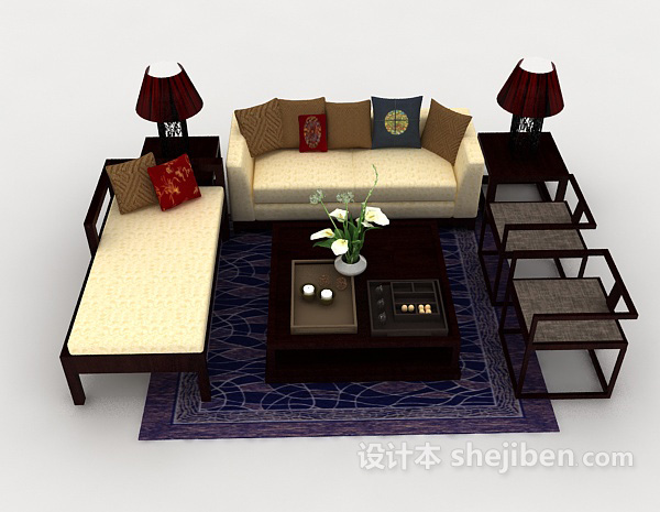 中式风格新中式型组合沙发3d模型下载