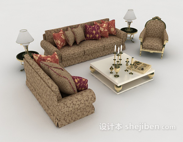欧式家具棕色组合沙发3d模型下载