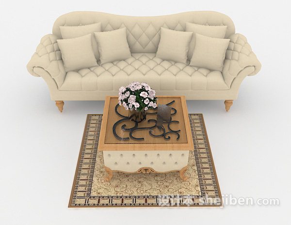 欧式风格欧式浅棕色家居双人沙发3d模型下载