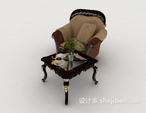 免费欧式复古家居棕色单人沙发3d模型下载