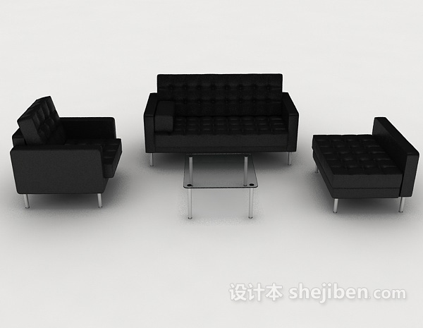 现代风格商务现代黑色组合沙发3d模型下载
