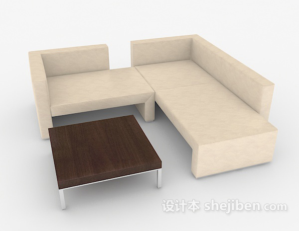 免费现代简约米白色多人沙发3d模型下载