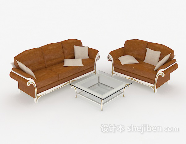 欧式复古棕色家居组合沙发3d模型下载
