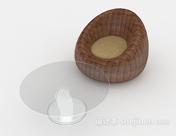 免费现代休闲棕色桌椅组合3d模型下载