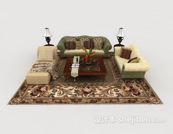欧式风格豪华欧式风格组合沙发3d模型下载
