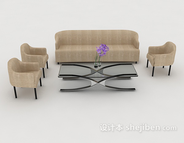 现代风格休闲简约浅棕色组合沙发3d模型下载