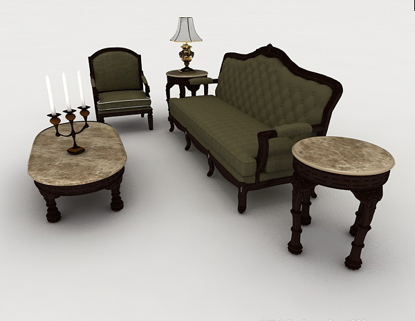 欧式风格欧式复古绿色组合沙发3d模型下载
