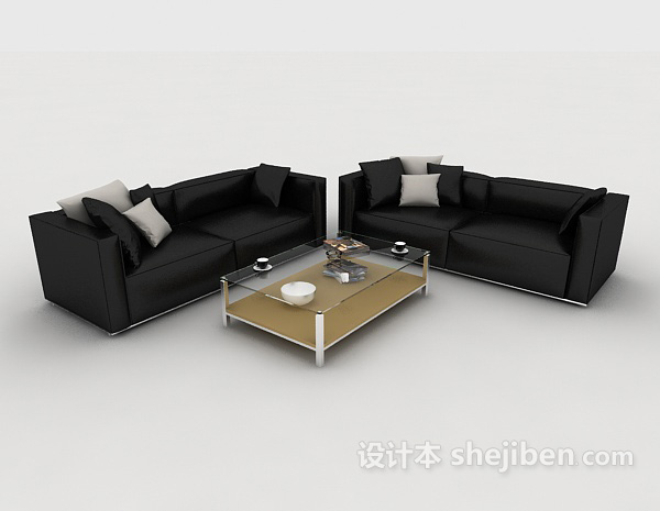 黑色商务简约组合沙发3d模型下载