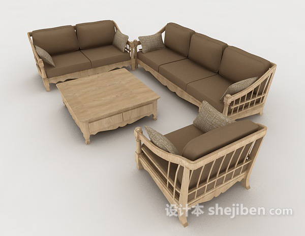 设计本家居休闲木质棕色组合沙发3d模型下载