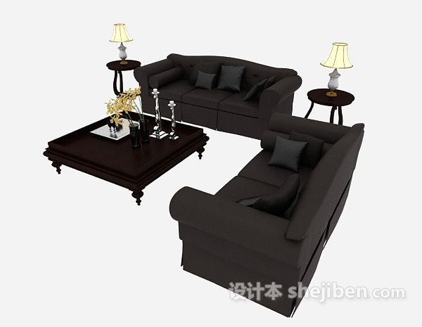 免费简约家居黑色组合沙发3d模型下载