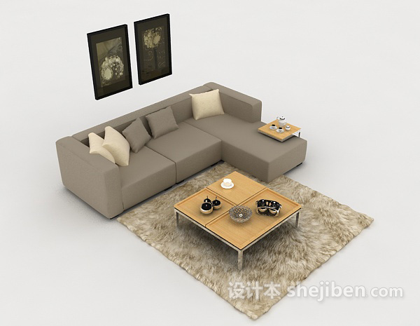 家居简约灰色多人沙发3d模型下载