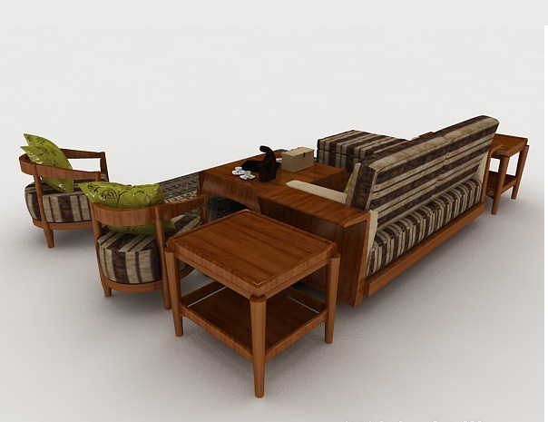 设计本木质家居条纹组合沙发3d模型下载