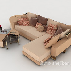 家居棕色简约多人沙发3d模型下载