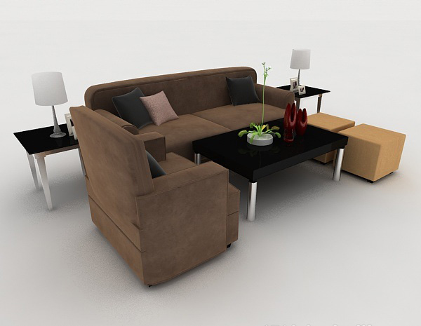 免费家居深棕色简约组合沙发3d模型下载