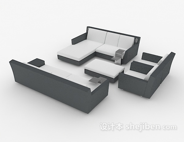 设计本现代灰白色组合沙发3d模型下载