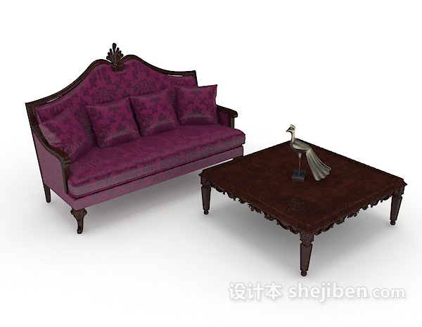 家居木质紫色双人沙发3d模型下载