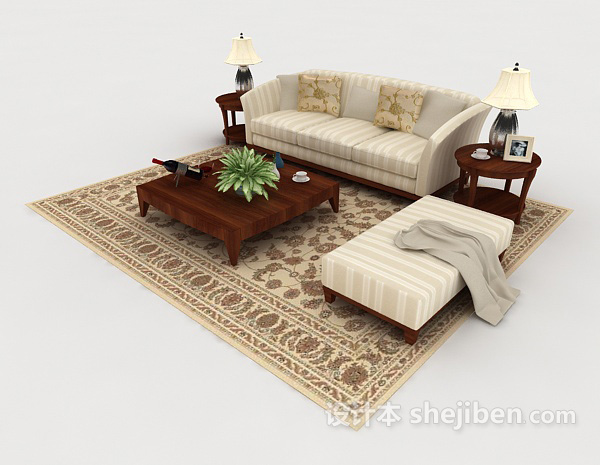免费家居条纹组合沙发3d模型下载