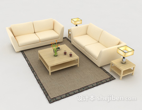 设计本简约米黄色组合沙发3d模型下载