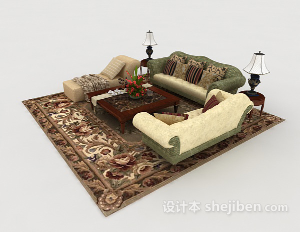 设计本豪华欧式风格组合沙发3d模型下载