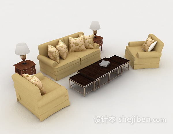 黄色木质组合沙发