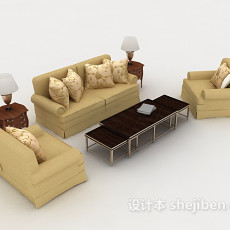 黄色木质组合沙发3d模型下载