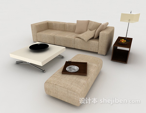 免费现代棕色休闲组合沙发3d模型下载