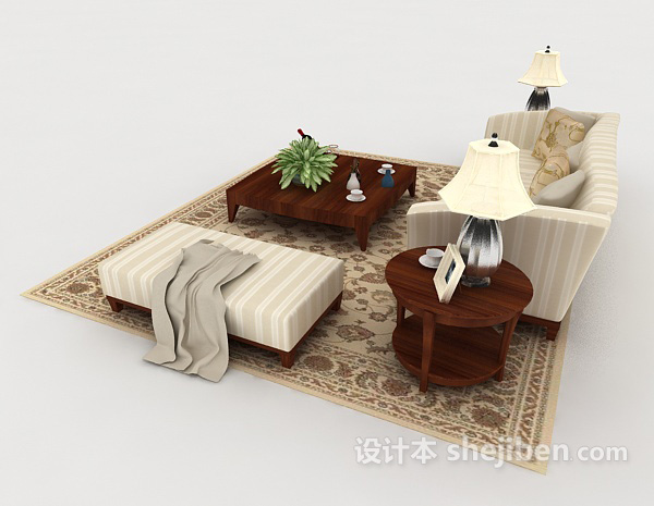 设计本家居条纹组合沙发3d模型下载