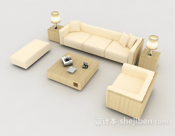 免费家居米黄色组合沙发3d模型下载