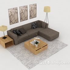 现代简约灰色多人沙发3d模型下载