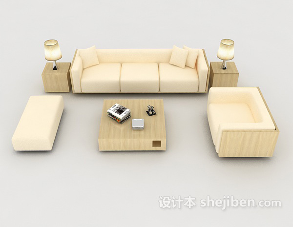 现代风格家居米黄色组合沙发3d模型下载