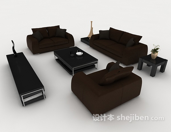 免费商务简约深棕色组合沙发3d模型下载
