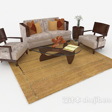 木质家居棕色组合沙发3d模型下载