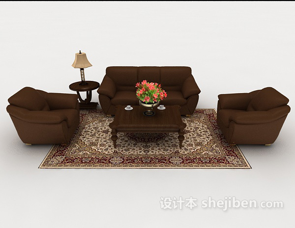 现代风格现代简约棕色木质组合沙发3d模型下载