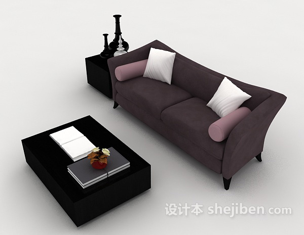 设计本现代简约紫色双人沙发3d模型下载