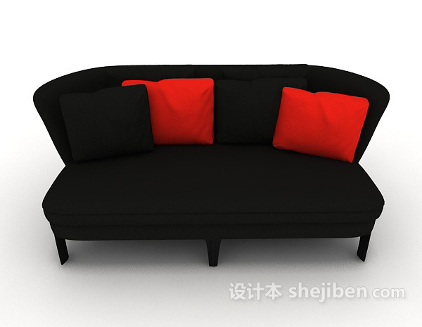 现代风格休闲黑色双人沙发3d模型下载