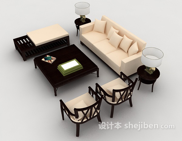 设计本木质家居黄色组合沙发3d模型下载