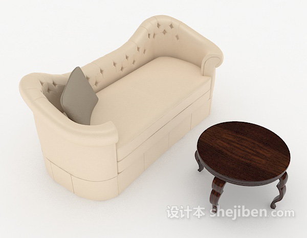 米白色家居休闲双人沙发3d模型下载