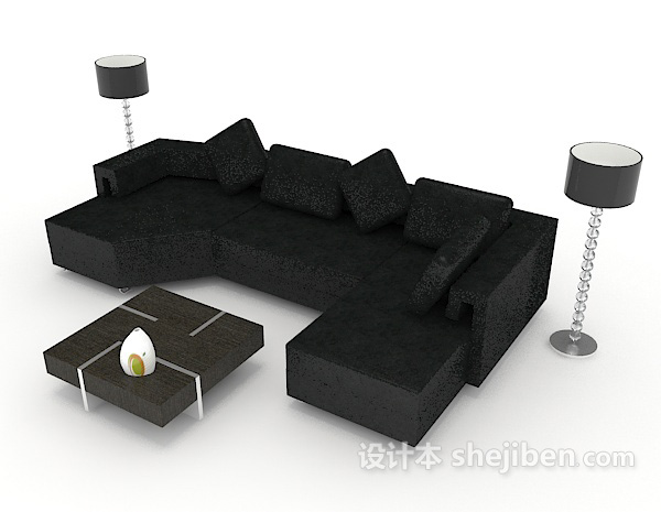 免费简单黑色商务多人沙发3d模型下载
