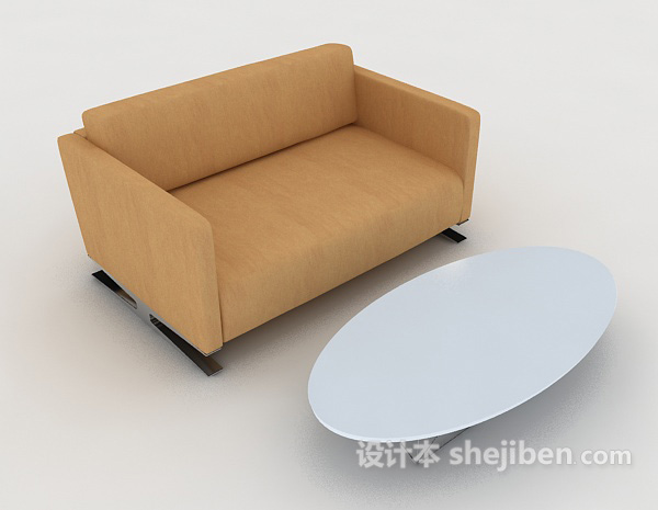家居休闲棕色双人沙发3d模型下载