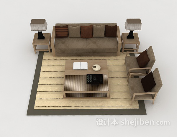 现代风格家居木质简约棕色组合沙发3d模型下载