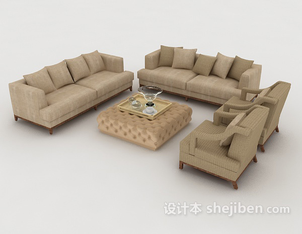 免费家居简约浅棕色组合沙发3d模型下载