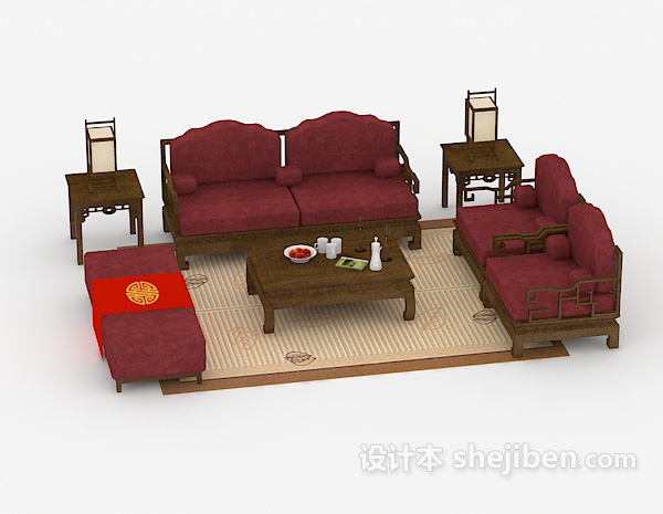 中式风格中式大气组合沙发3d模型下载