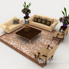 欧式家居黄色木质组合沙发3d模型下载