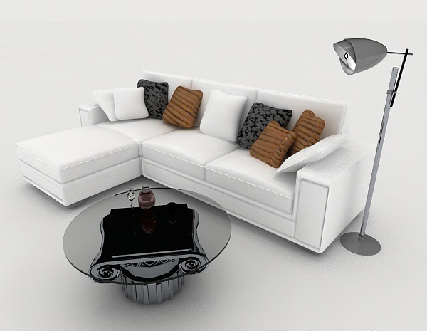 免费家居简约白色多人沙发3d模型下载