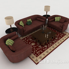 新中式暗红色组合沙发3d模型下载