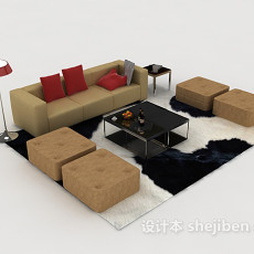 现代家具黄棕色组合沙发3d模型下载