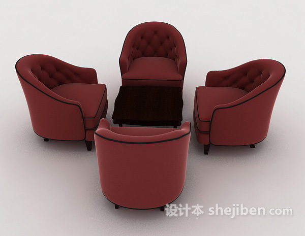 现代风格红色简单居家组合沙发3d模型下载