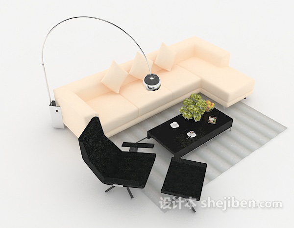 现代风格居家型休闲多人沙发3d模型下载